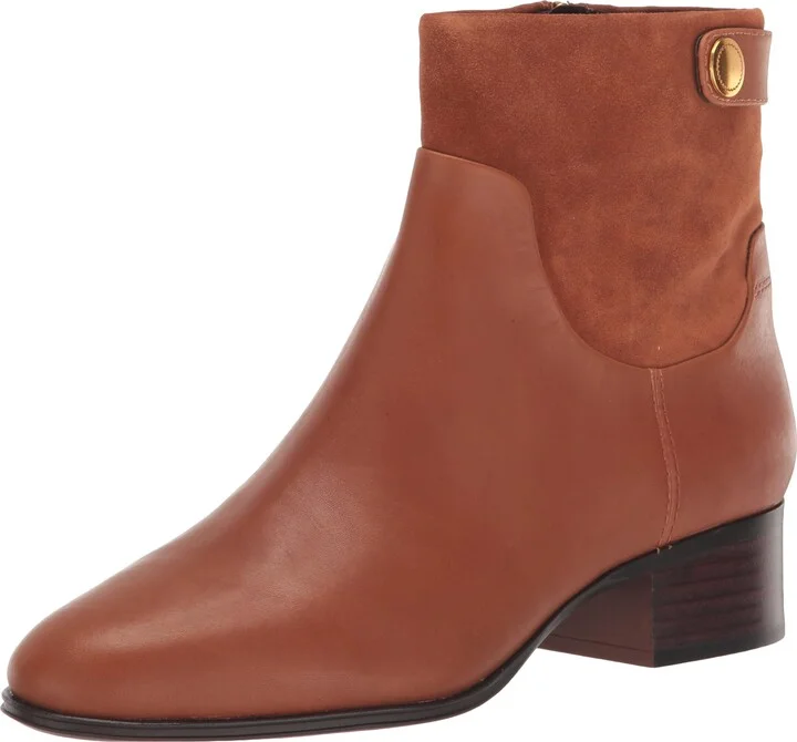 Franco Sarto Womens Jessica Low Heel Ankle Booties Cognac Brown Leather 9 M