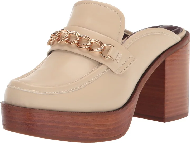 Franco Sarto Womens Katraclog Stacked Heel Mule Chiffon Beige 9.5 M