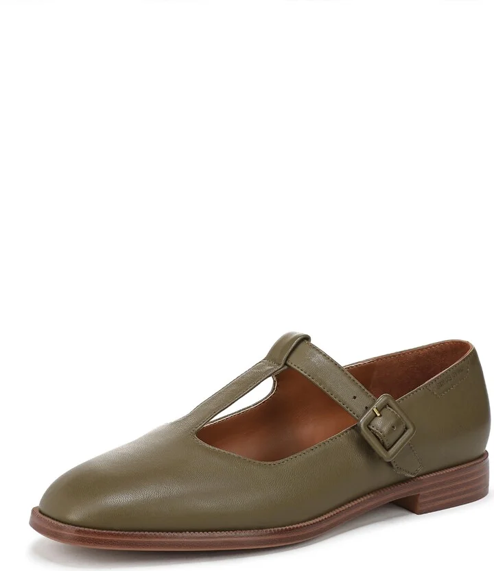 Franco Sarto Women's Kenley Mary Jane Flat Olive Green Leather 9.5 M