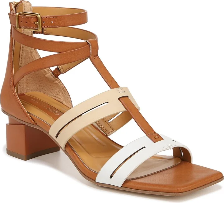 Franco Sarto Womens Korie Gladiator Strappy Heeled Sandal Tan White Multi 9 M