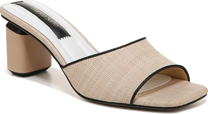 Franco Sarto Womens Linley Heeled Slide Sandal Beige Raffia 8.5 M