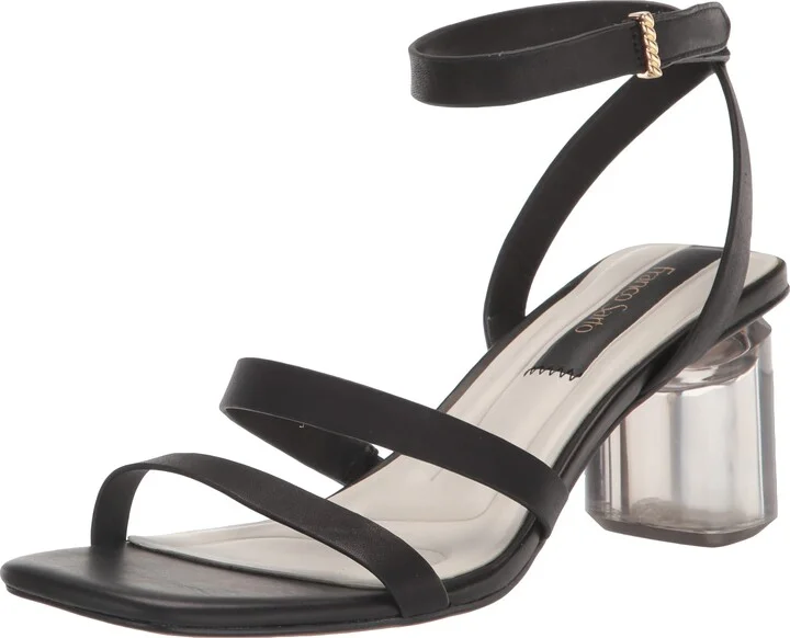 Franco Sarto Womens Lisa Strappy Sandal Lucite Heel Black Leather 6 M