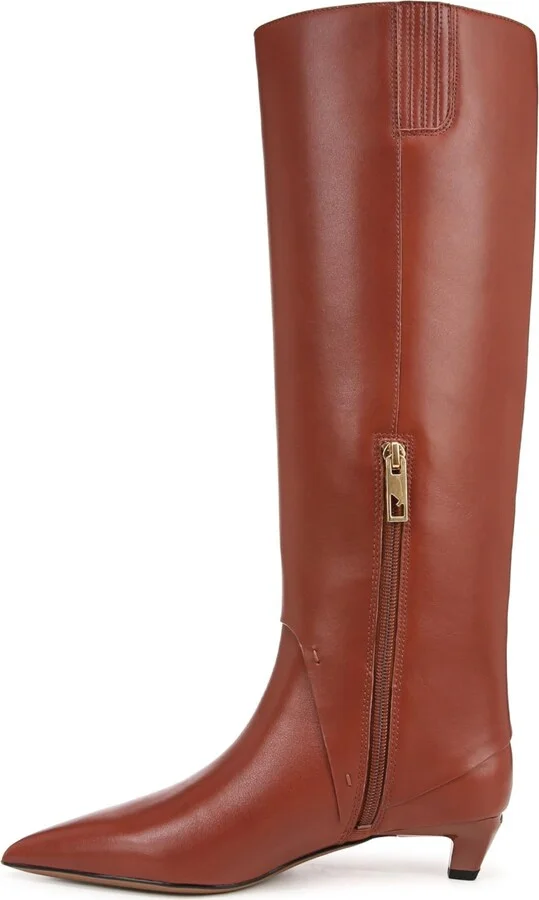 Franco Sarto Womens Martin Pointed Toe Kitten Heel Tall Boot Acorn Brown Leather 8.5 M