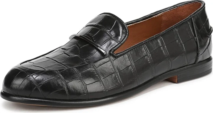 Franco Sarto Women's Mirabelle Loafer Black Croc Print Leather 5.5 M