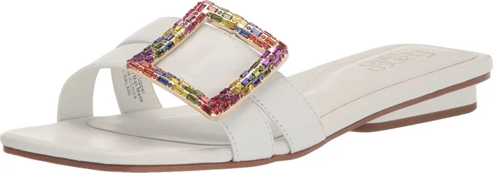 Franco Sarto Womens Nalani Jeweled Slide Sandal White Leather 8.5 M