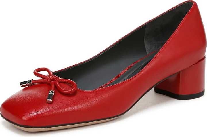 Franco Sarto Womens Natalia Square Toe Block Heel Pumps with Bow Crimson Red Leather 11 M