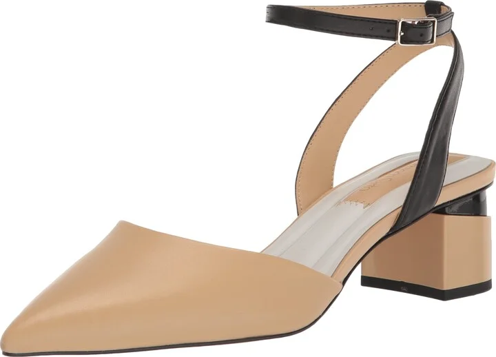 Franco Sarto Womens Naya Pointed Toe Pump Beige and Black Leather 7.5 M