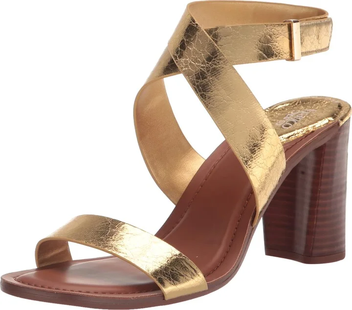 Franco Sarto Womens Olinda High Heel Dress Sandal Gold Crinkle 6 M