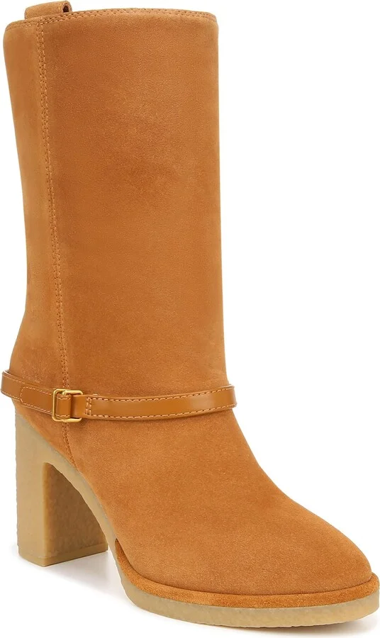 Franco Sarto Womens Paxton Mid Calf Heeled Gum Sole Boots Camel Brown Suede 11 M