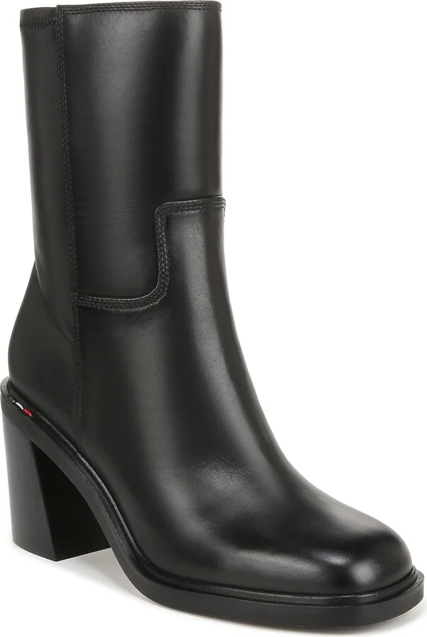 Franco Sarto Womens Penelope Mid Calf Chunky Heel Bootie Black Leather 7.5 M