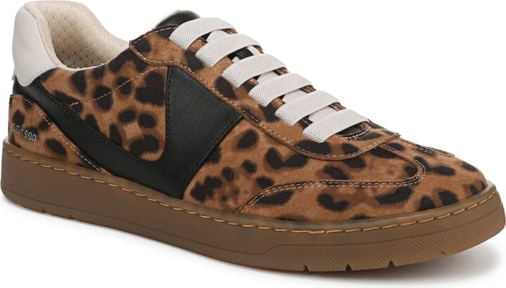 Franco Sarto Women's Ponti Lace Up Low Top Sneakers - Brown Leopard Print Microfiber/Faux Leat