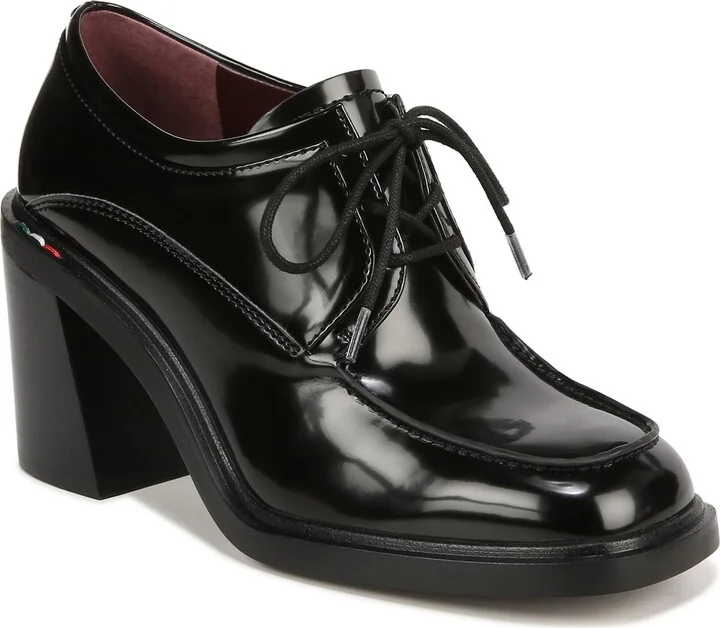 Franco Sarto Womens Preston Chunky Heel Lace Up Oxfords Black Gloss 5.5 M