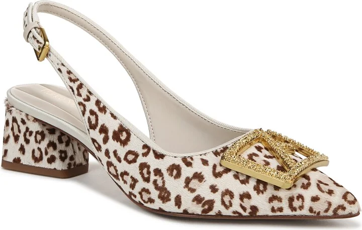 Franco Sarto Women's Racer Ornament Pointed Toe Block Heel Slingback Pumps