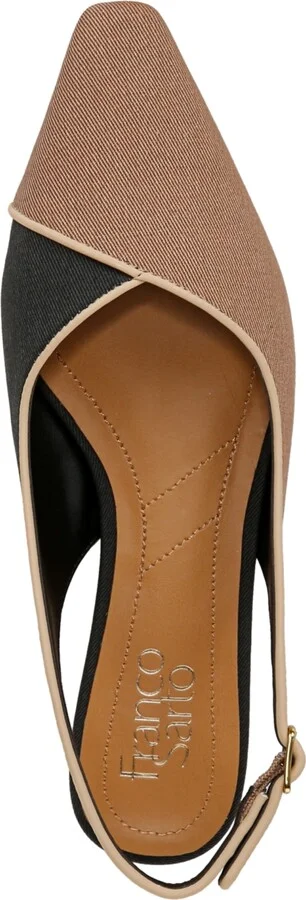 Franco Sarto Women's Raena 2 Pointed Toe Slingback Flats - Tan/Black Twill Fabric - Image 4