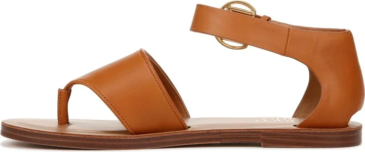 Franco Sarto Womens Ruth Ankle Strap Thong Flat Sandal Tan Brown Smooth 9.5 M