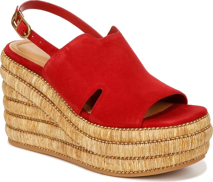 Franco Sarto Womens Tamryn Wedge Slingback Sandals Cherry Red 7.5 M