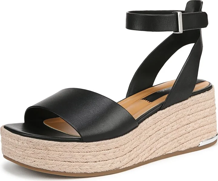 Franco Sarto Womens Terry5 Espadrille Wedge Sandal Black Leather 9 M
