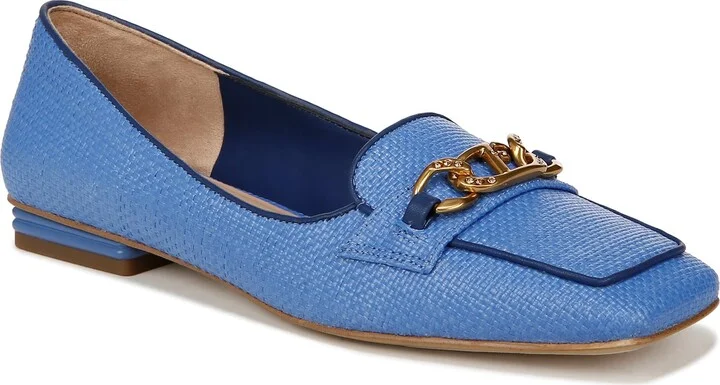 Franco Sarto Womens Tiari Slip On Square Toe Loafers Blue Woven Fabric 9 M