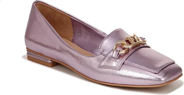 Franco Sarto Womens Tiari Slip On Square Toe Loafers Light Pink Metallic 8.5 M