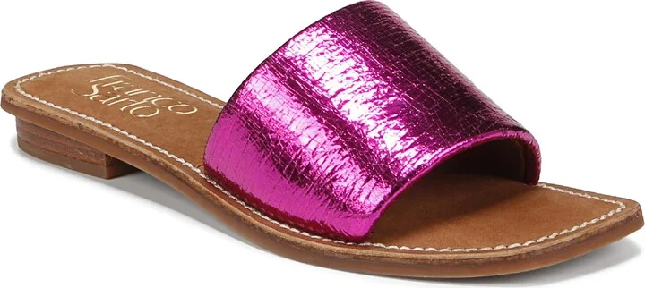 Franco Sarto Womens Tina Fashion Slide Flat Sandal Metallic Pink Cracked Leather 6.5 M