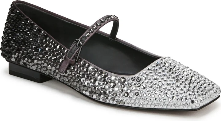 Franco Sarto Women's Tinsley Rhinestone Square Toe Mary Jane Flats - Silver Gemstone/Fabric