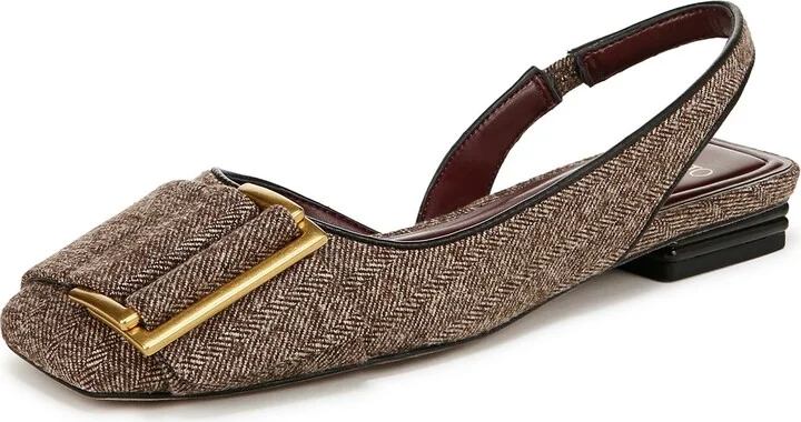 Franco Sarto Womens Tracy Slingback Square Toe Flat Brown Tweed 7.5 M
