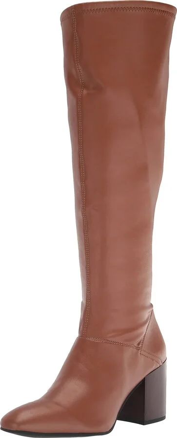 Franco Sarto Womens Tribute Knee High Heeled Boot Saddle Brown Stretch Wide Calf 7 M