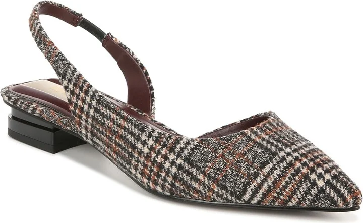 Franco Sarto Womens Tyra Low Block Heel Slingback Pump Brown Plaid Fabric 5.5 M