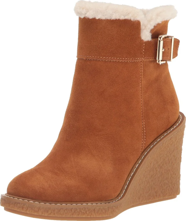Franco Sarto Womens Ulayna Wedge Bootie Whiskey Brown Suede 9 M
