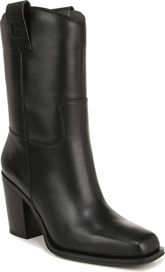 Franco Sarto Womens Valor Square Toe Mid Calf Heeled Boots Black Leather 9.5 M