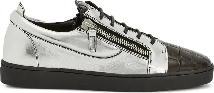 Frankie metallic crocodile-effect sneakers