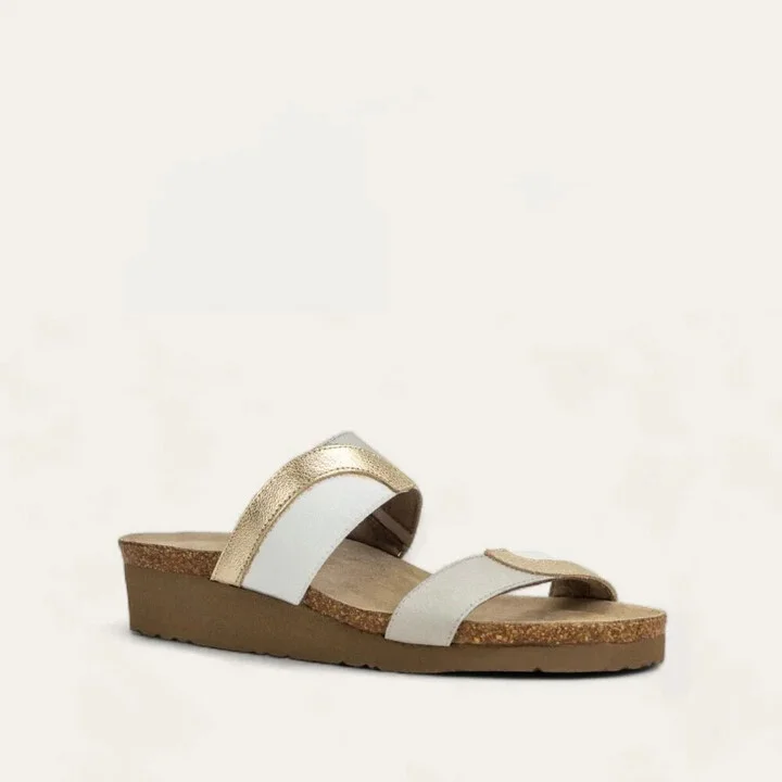 Frankie Sandals Women's 9 White Gray Leather Comfort Slip On Slide KHD2027