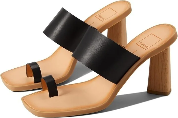 Frans Slide Women's 6 M Black Stella Leather Toe Loop Sandals KHD320