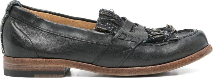 Frayed-Detail Leather Loafers