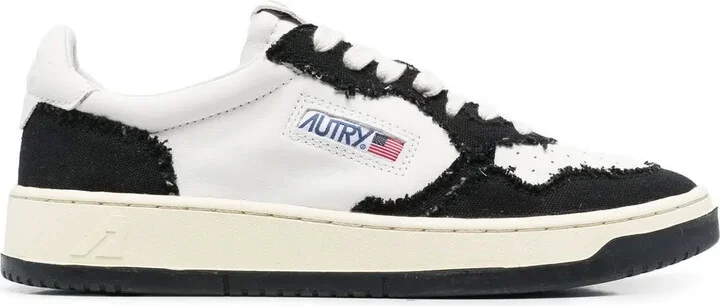 Frayed-Panels Lace-Up Sneakers