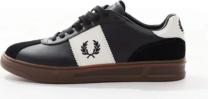 Fred Perry B4 leather and suede sneakers in black - Image 2