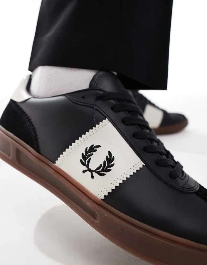 Fred Perry B4 leather and suede sneakers in black - Image 3