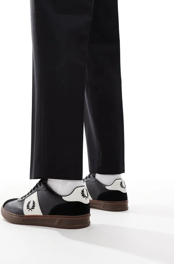 Fred Perry B4 leather and suede sneakers in black - Image 4