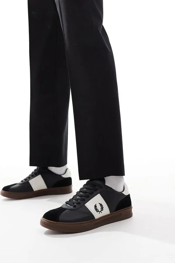 Fred Perry B4 leather and suede sneakers in black