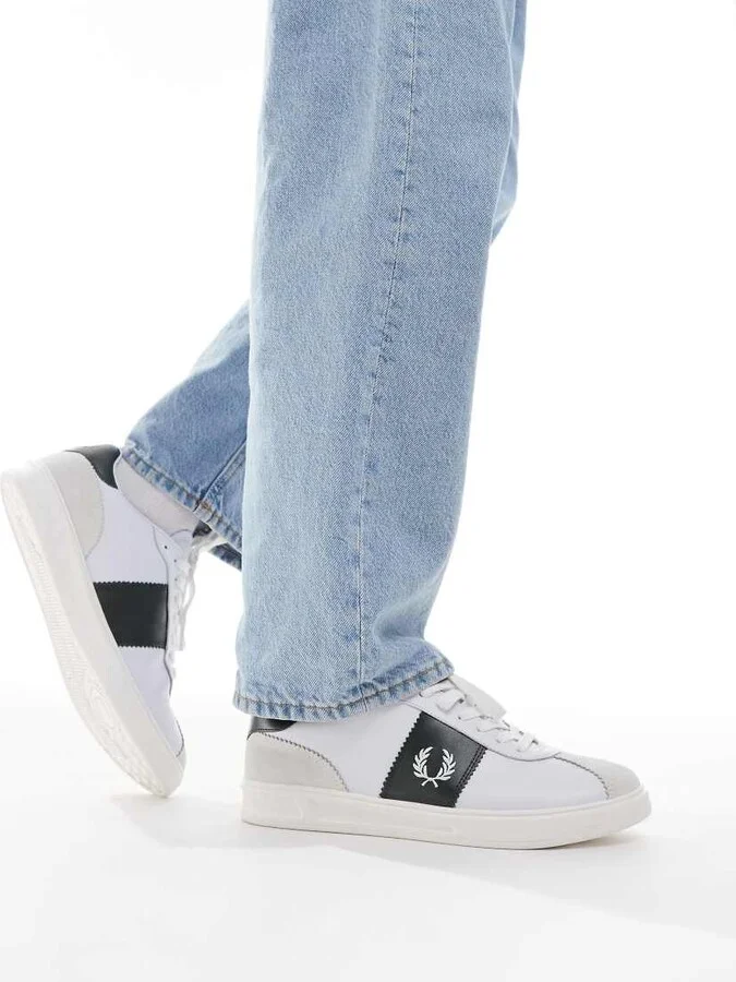 Fred Perry B4 leather and suede sneakers in white - Image 3