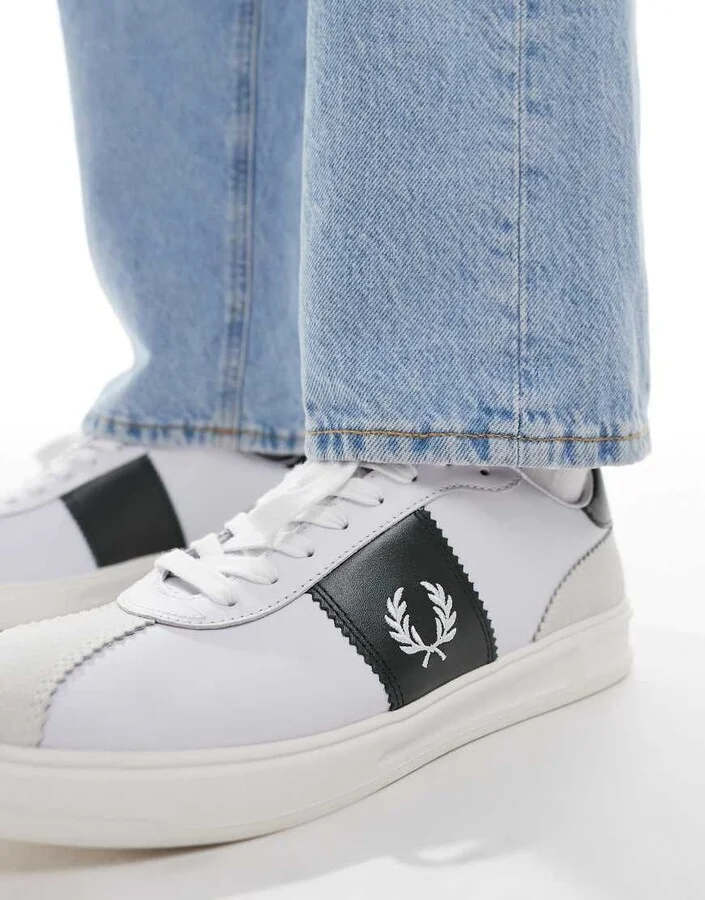 Fred Perry B4 leather and suede sneakers in white - Image 4