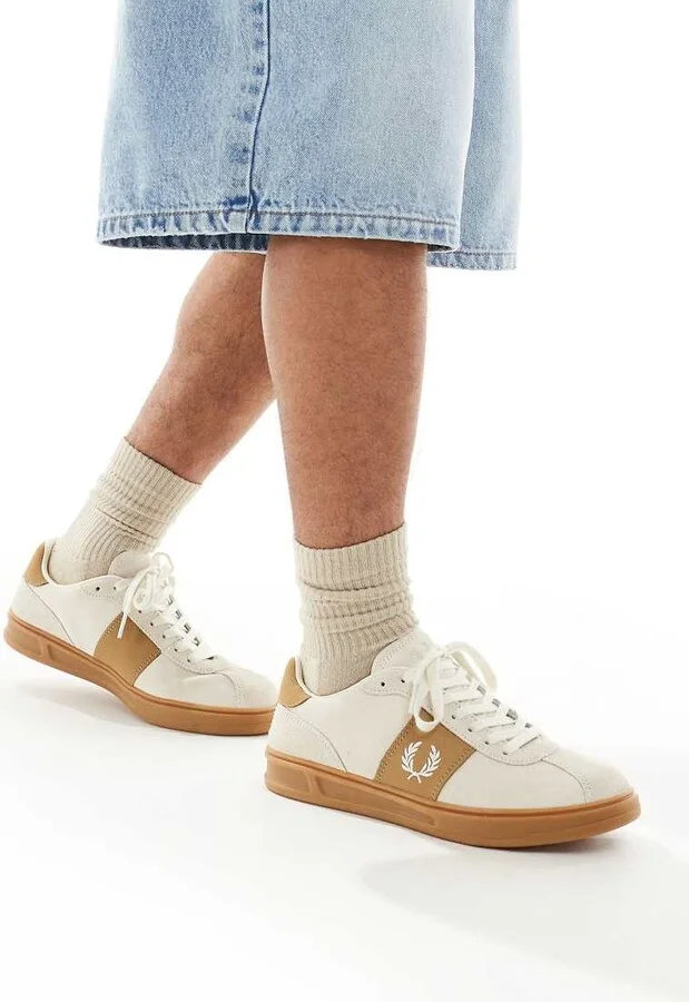 Fred Perry B4 suede sneakers in white/beige