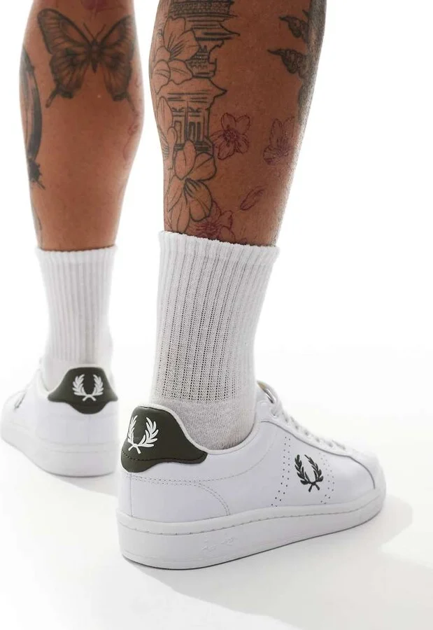 Fred Perry B721 leather sneakers in white and green - Image 3