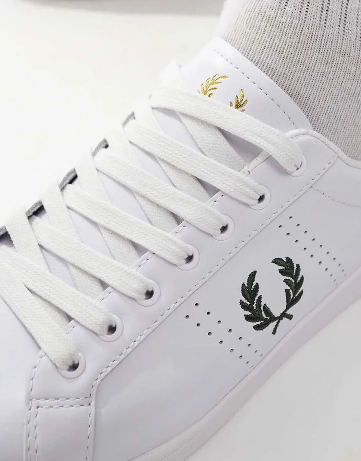 Fred Perry B721 leather sneakers in white and green - Image 4