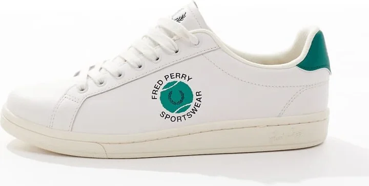 Fred Perry B721 leather sneakers in white/green - Image 2