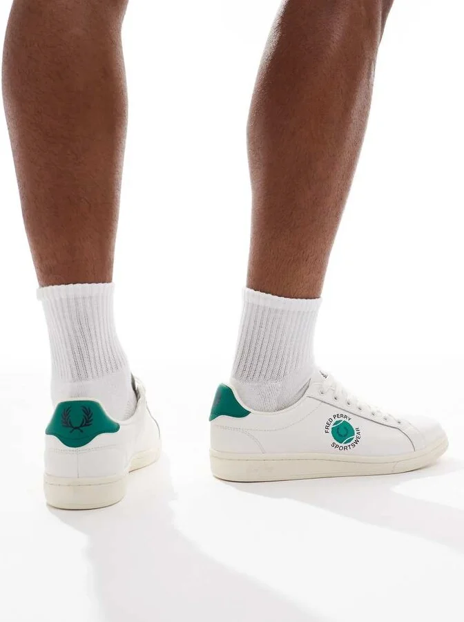 Fred Perry B721 leather sneakers in white/green - Image 3