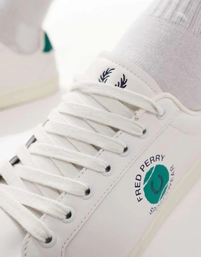 Fred Perry B721 leather sneakers in white/green - Image 4