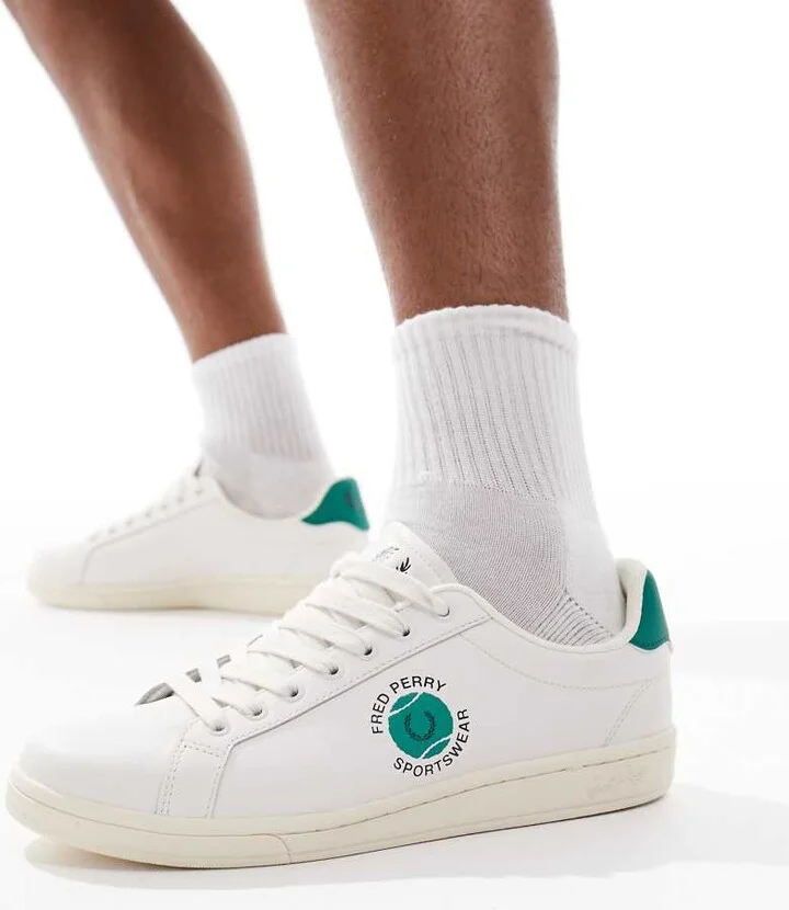 Fred Perry B721 leather sneakers in white/green