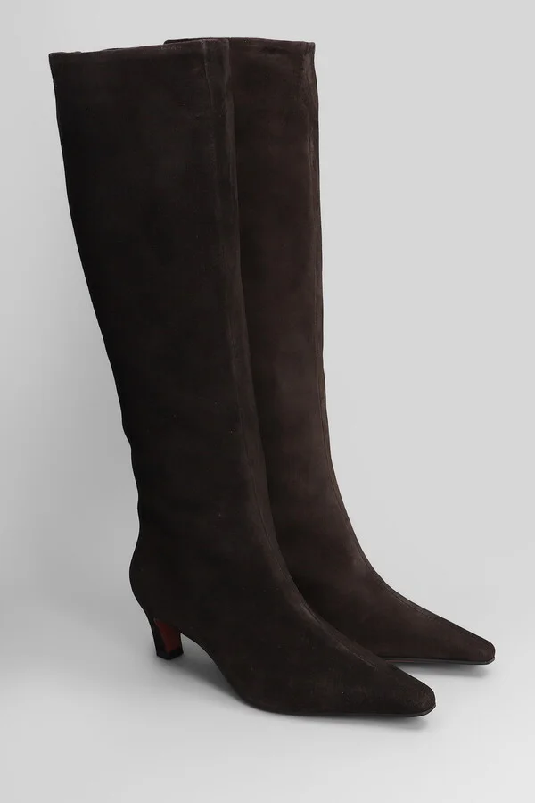 Fredine High Heels Boots In Dark Brown Suede - Image 2
