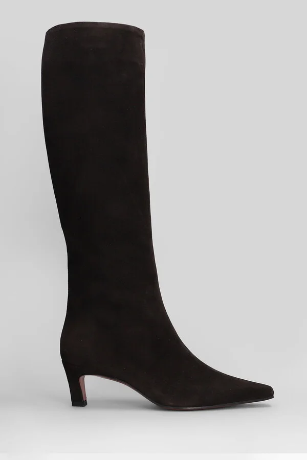 Fredine High Heels Boots In Dark Brown Suede